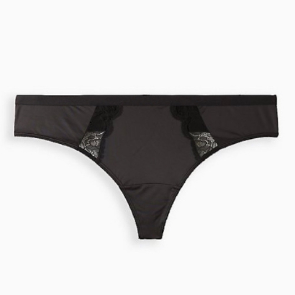 🆕 Black Microfibre & Lace Cut Out Thong Panty 1 1X 14 16 NWT Torrid New!